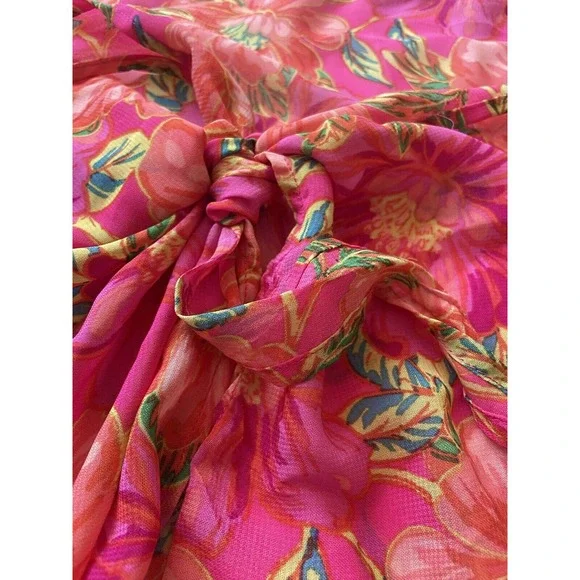 Beach Riot Pink Floral Sarong Women OS Wrap Skirt Polyester Resort Swim Tropical - Picture 8 of 12